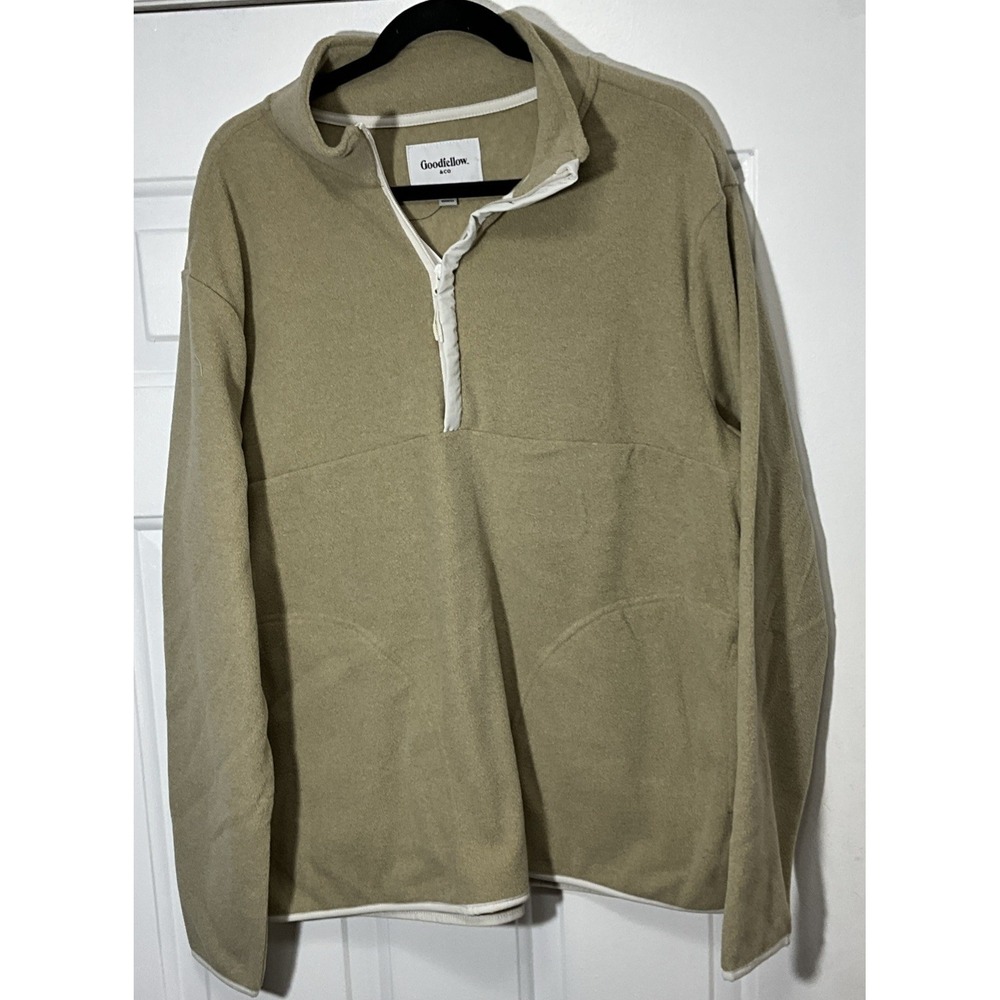 Goodfellow & Co Beige Fleece Quarter Zip Pullover Mock Neck Sweatshirt Men Large
